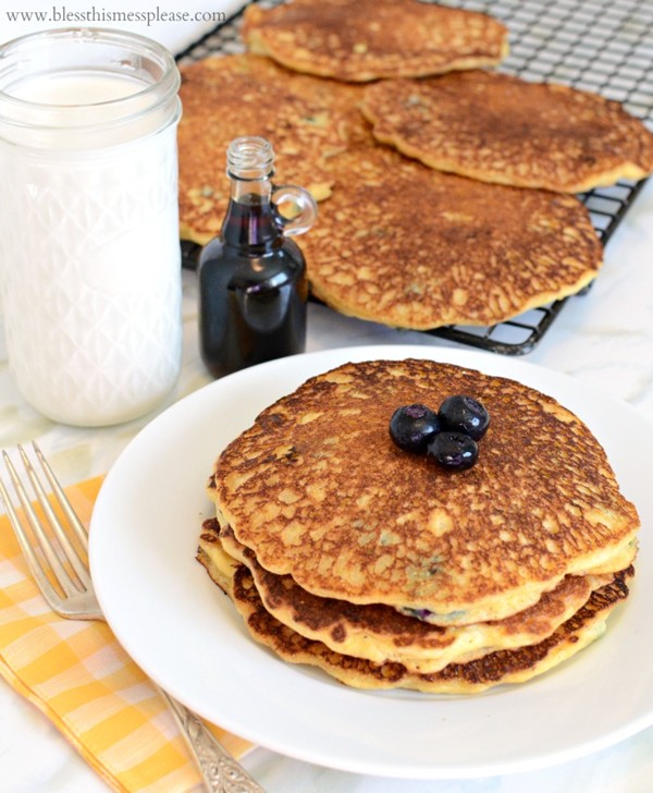Lemon-cornmeal blueberry pancakes