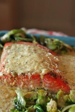 Lemon cream roast salmon with whipped parsnips 