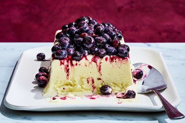 Lemon cream semifreddo with blueberry compote