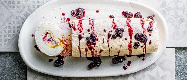Lemon curd and blueberry roulade