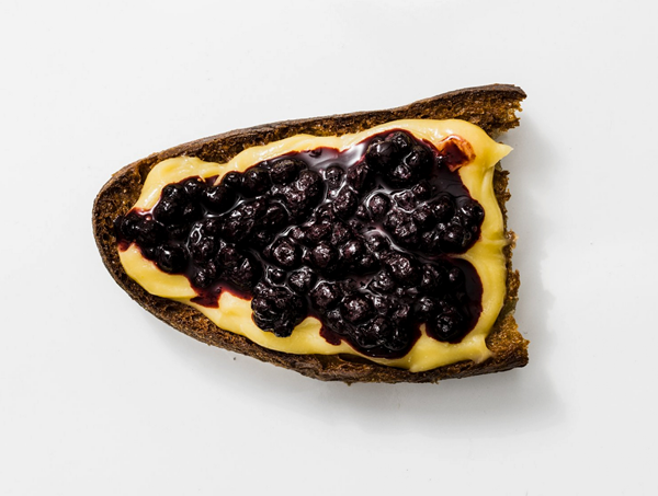 Lemon curd and wild blueberry compote toast