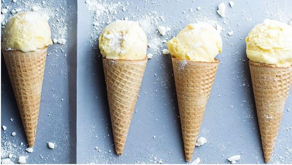 Lemon curd ice cream with meringue crumble