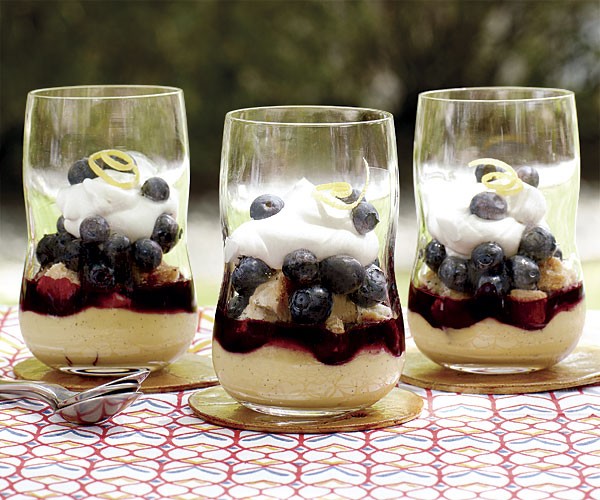 Lemon custard, blueberry, and shortbread verrines