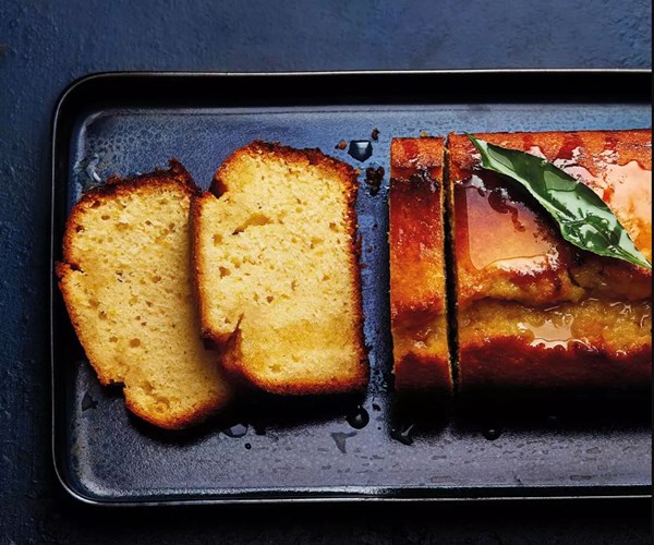 Lemon drizzle cake with bay leaf syrup