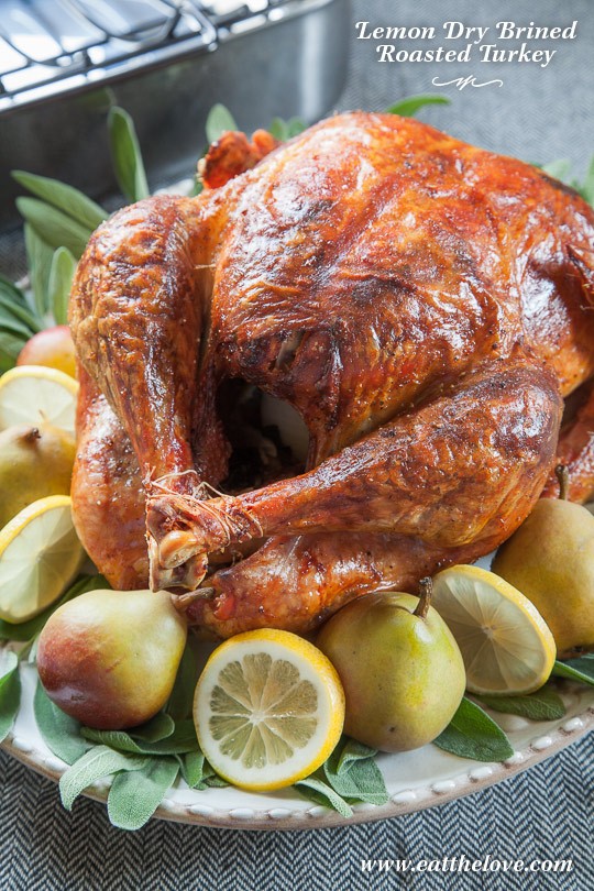 Lemon dry brined roasted turkey with sage