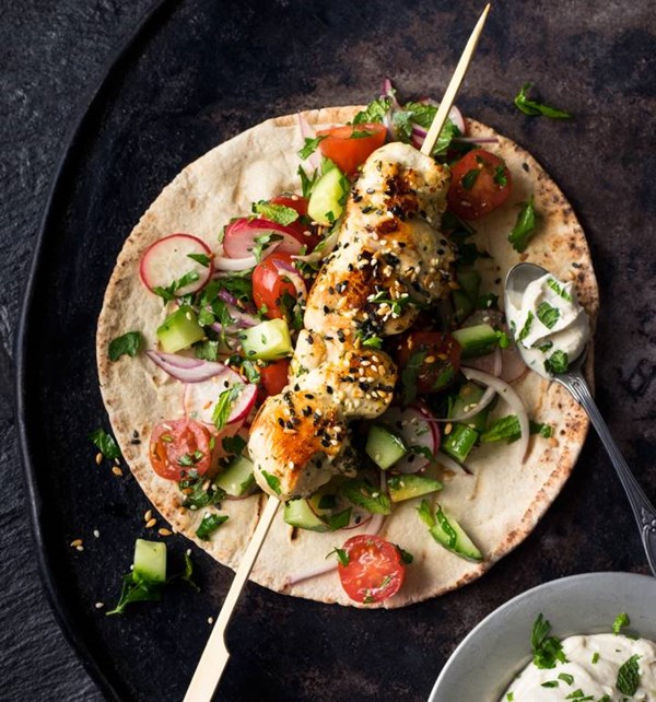 Lemon, garlic and thyme chicken kebabs