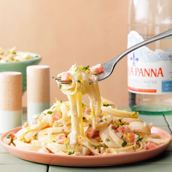 Lemon-garlic cream fettuccine