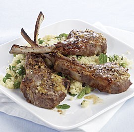 Lemon-garlic lamb chops with minted couscous