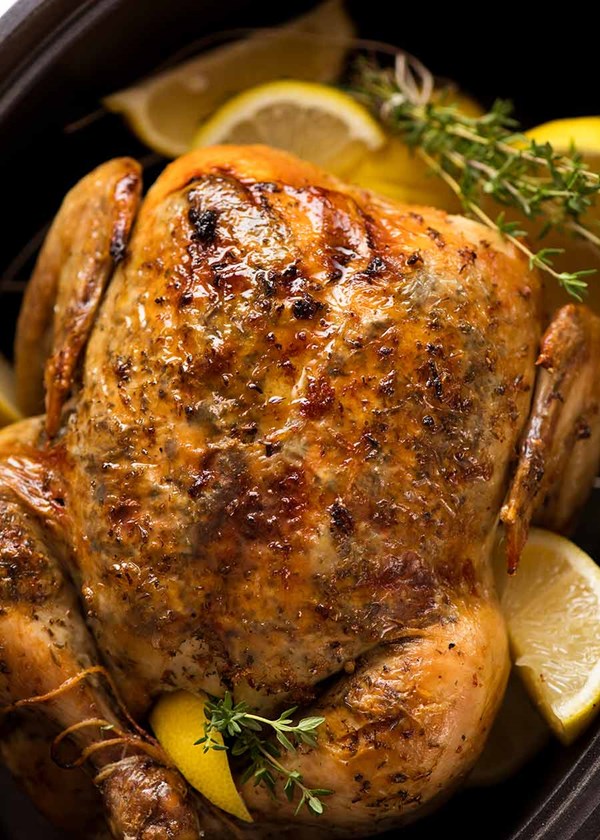 Lemon garlic slow cooker roast chicken