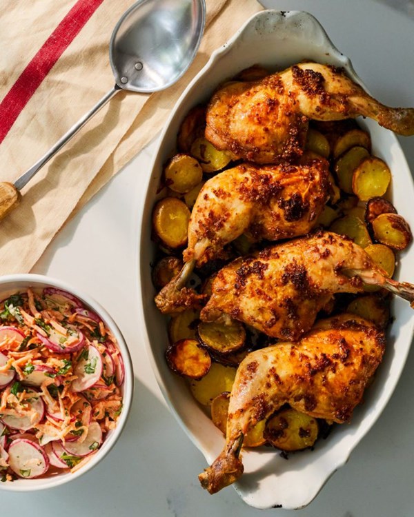 Lemon, ginger and coriander chicken with carrot and radish slaw