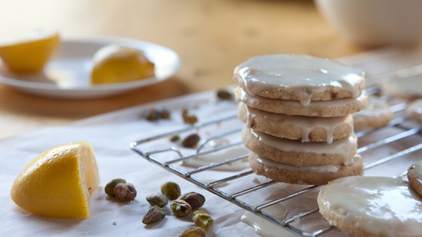 Lemon-glazed pistachio shortbread cookies