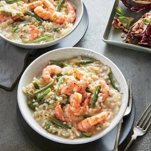 Lemon-herb risotto with shrimp and haricots vert