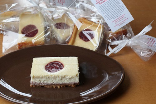 Lemon honey slow roasted strawberry cheesecake bars, inspired by the Japanese flag