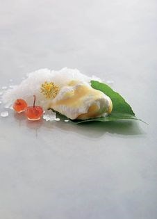 Lemon leaf ice and yuzu shu meringue with candied lemon aspen and fennel pollen