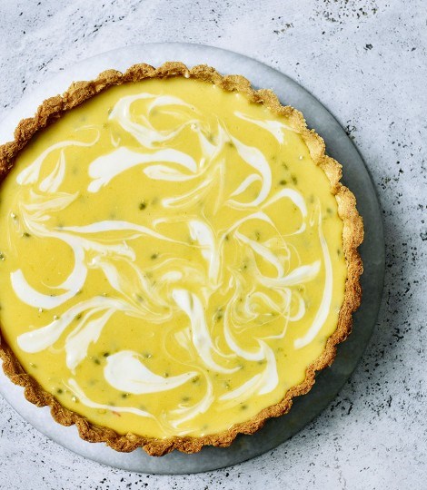 Lemon, lime and passion fruit cheesecake tart