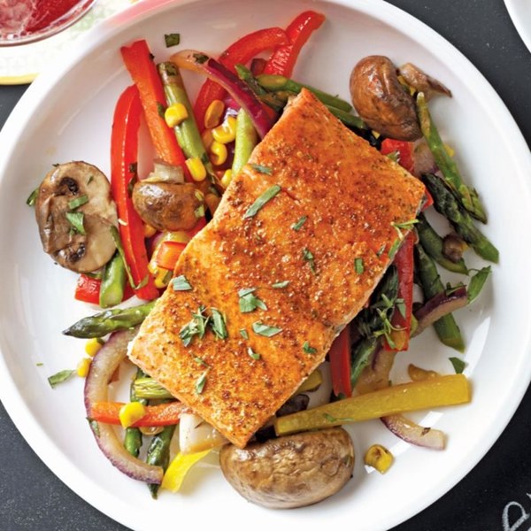 Lemon-lime salmon with veggie saute