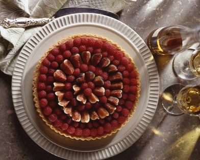Lemon mascarpone cream tart with figs and raspberries
