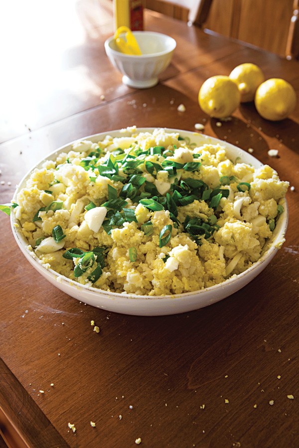 Lemon mayonnaise smashed potato salad