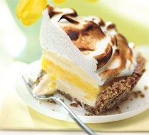 Lemon meringue ice cream pie in toasted pecan crust