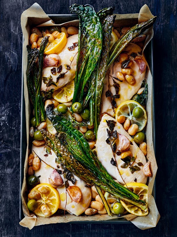 Lemon, olive and butter bean chicken