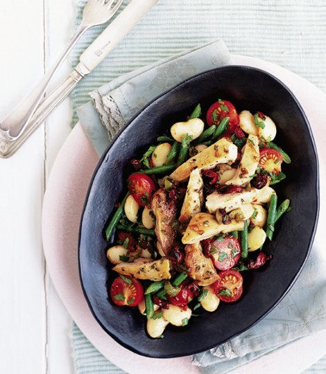 Lemon, olive and rosemary chicken with butter bean salad