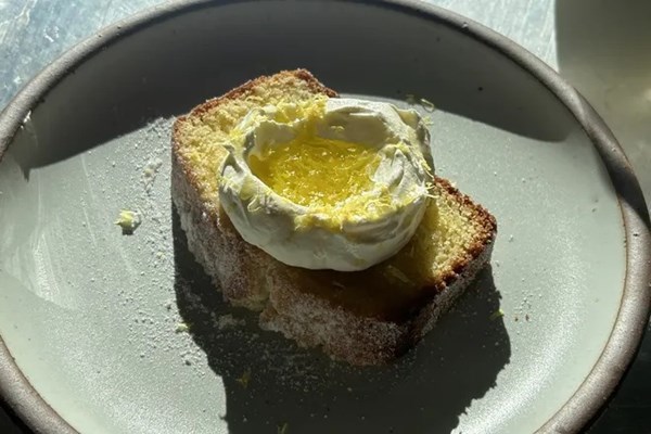 Lemon olive oil loaf cake with mascarpone whipped cream