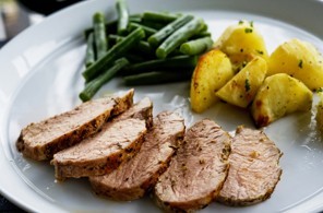 Lemon oregano pork tenderloin with lemon jus