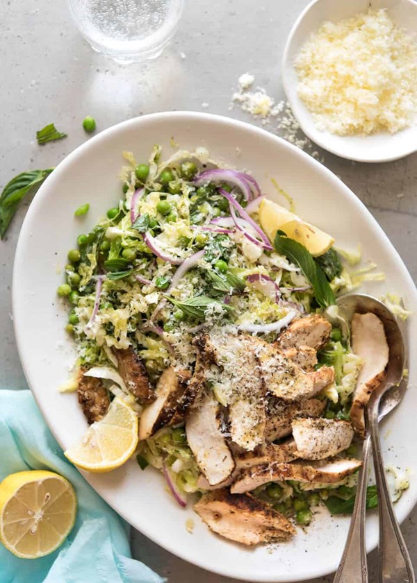 Lemon Parmesan cabbage salad with grilled chicken