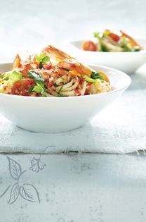 Lemon pasta with garlic prawns