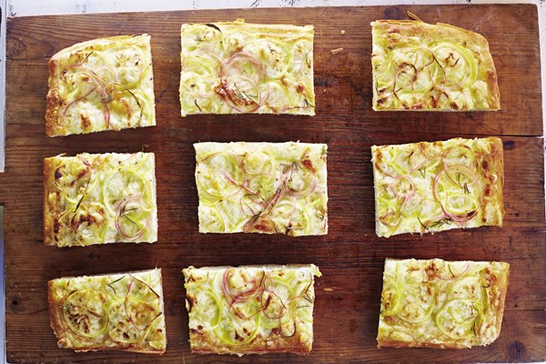 Lemon, pecorino, and red onion focaccia