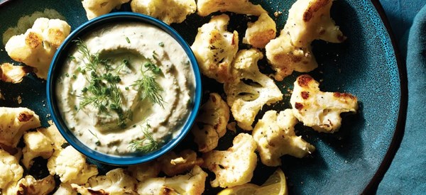 Lemon-pepper cauliflower with ranch dip