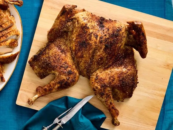 Lemon-peppercorn spatchcocked turkey