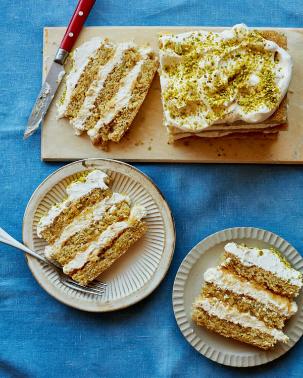 Lemon, pistachio and white chocolate cake
