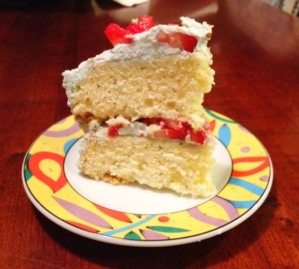 Lemon poppy seed strawberry cake with lavender whipped cream