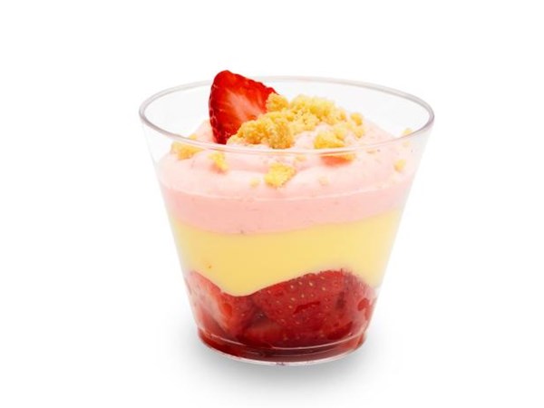 Lemon pudding with strawberry cream