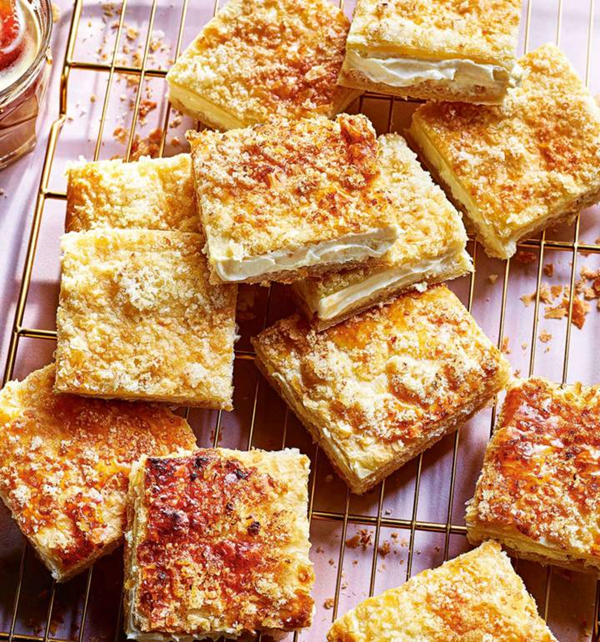 Lemon puff cheesecake slice