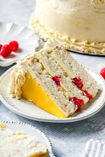 Lemon raspberry layer cake with lemon buttercream