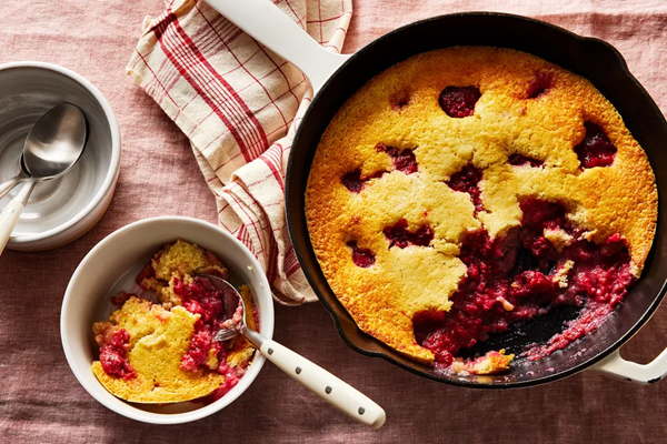Lemon-raspberry skillet pudding cake