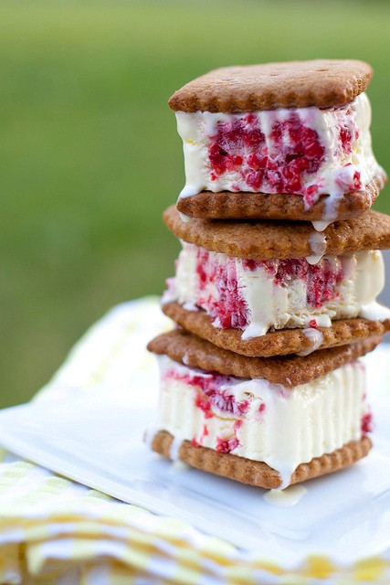 Lemon raspberry swirl ice cream sandwiches