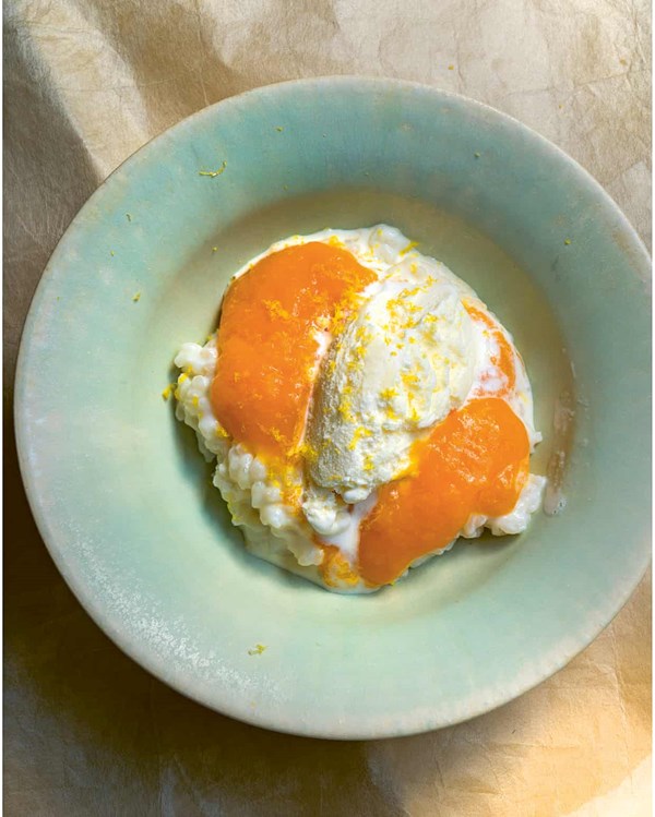 Lemon rice, mango, ice-cream