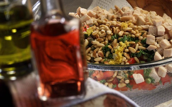 Lemon rice salad with capers and pine nuts 
