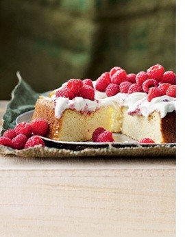 Lemon ricotta cake with raspberry ripple cream