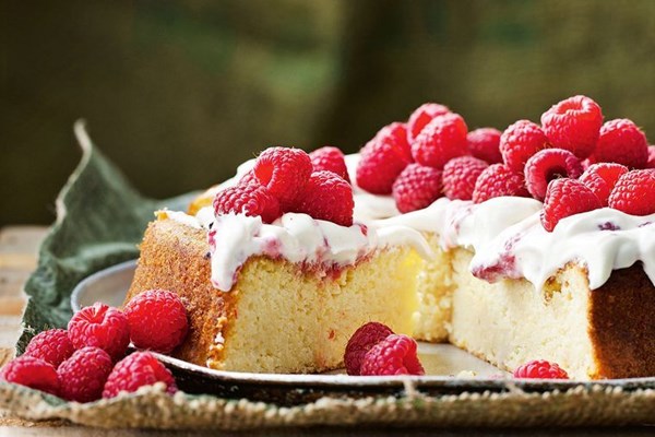 Lemon ricotta cake with raspberry ripple cream