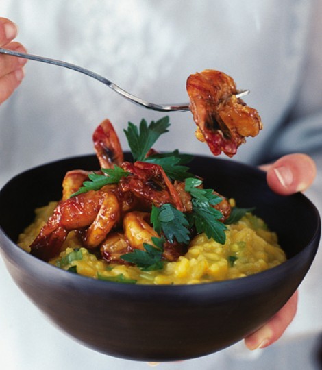 Lemon risotto with garlic prawns