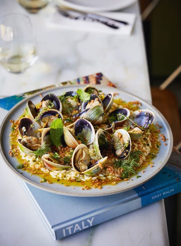 Lemon risotto with Otago clams & bottarga