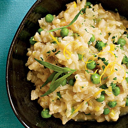 Lemon risotto with peas, tarragon, and leeks