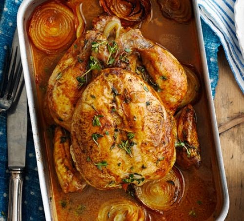 Lemon roast chicken with chorizo stuffing