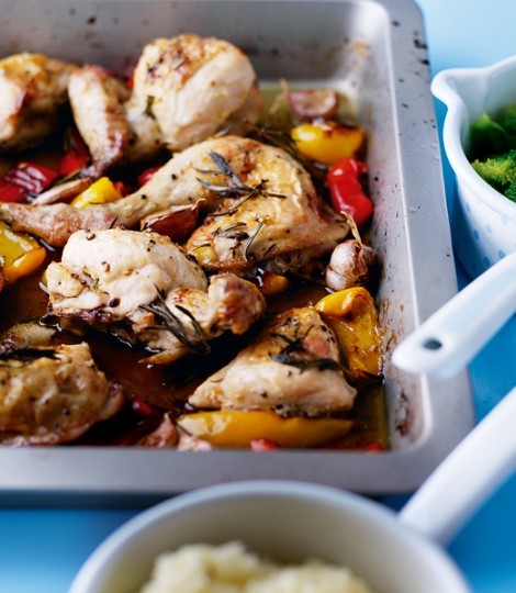 Lemon roast chicken with peppers