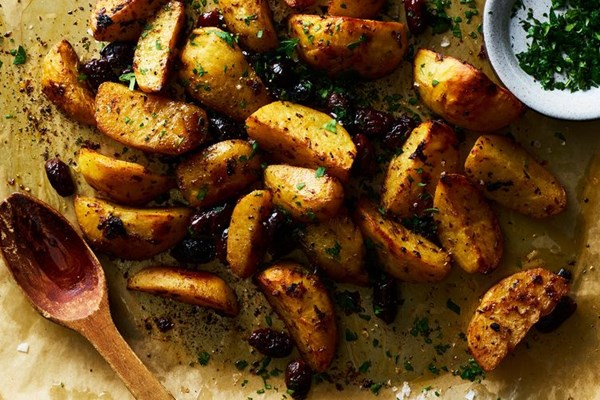 Lemon-roasted potatoes with Kalamatas