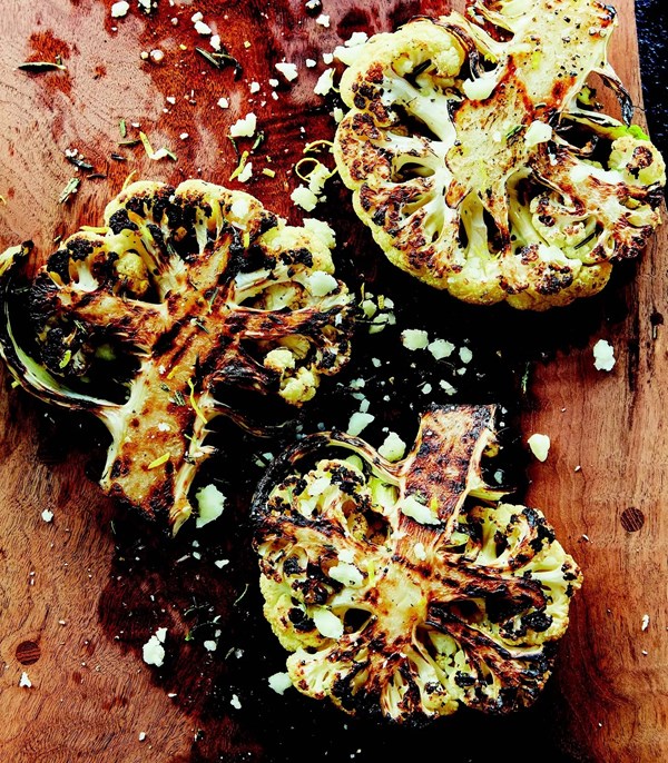 Lemon-rosemary cauliflower steaks with Manchego